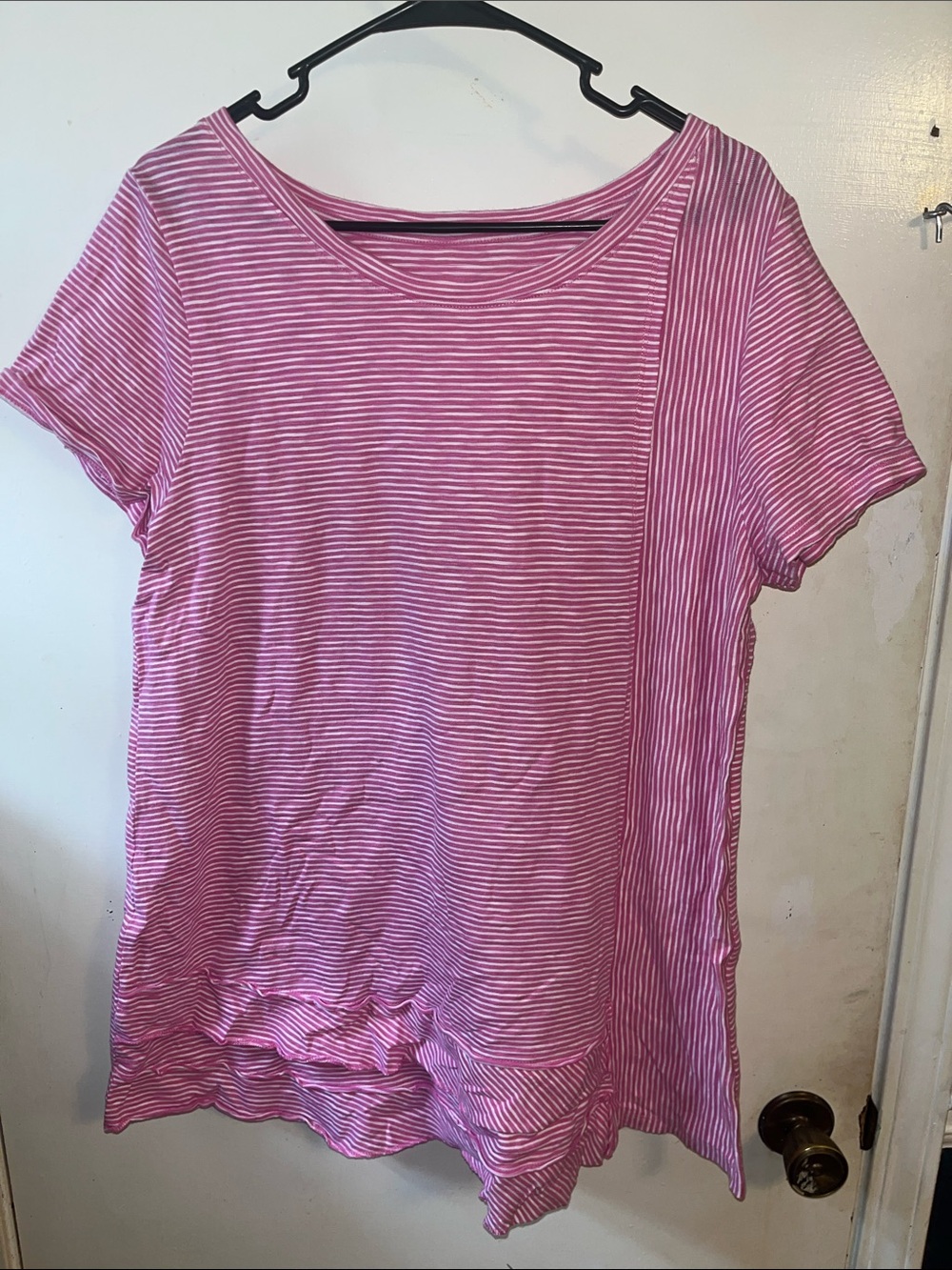 Soft Surroundings (XL) Short Sleeve Pink & White Striped Tee Shirt Flared 🩷🤍